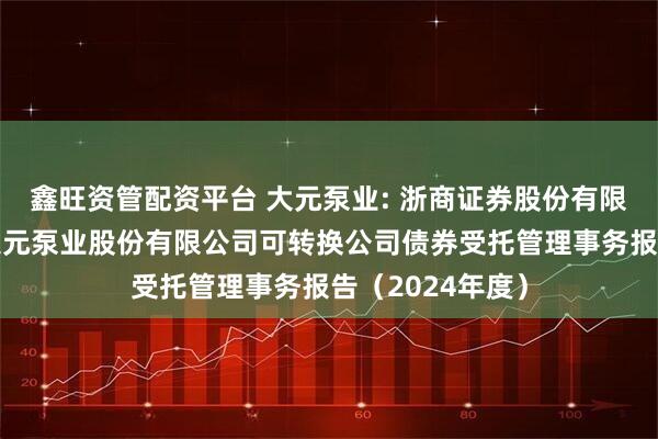 鑫旺资管配资平台 大元泵业: 浙商证券股份有限公司关于浙江大元泵业股份有限公司可转换公司债券受托管理事务报告（2024年度）