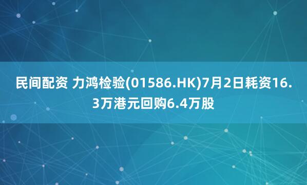 民间配资 力鸿检验(01586.HK)7月2日耗资16.3万港元回购6.4万股